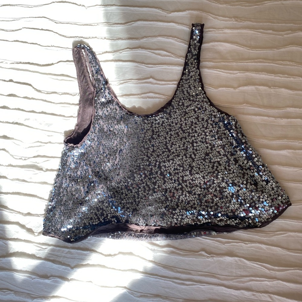 Talula Gray-Blue Sequin Crop Top